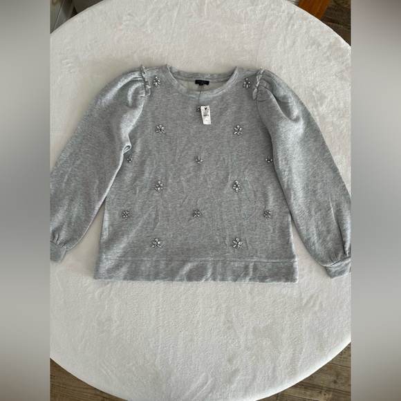 Talbots MP Embellished Ruffle Shoulder Pullover Cozy Sweatshirt in Grey NWT - Picture 4 of 17
